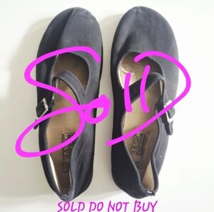 Vintage 80s-90s Basic Editions Black Canvas Maryjane Ballet Flats Distressed 8.5